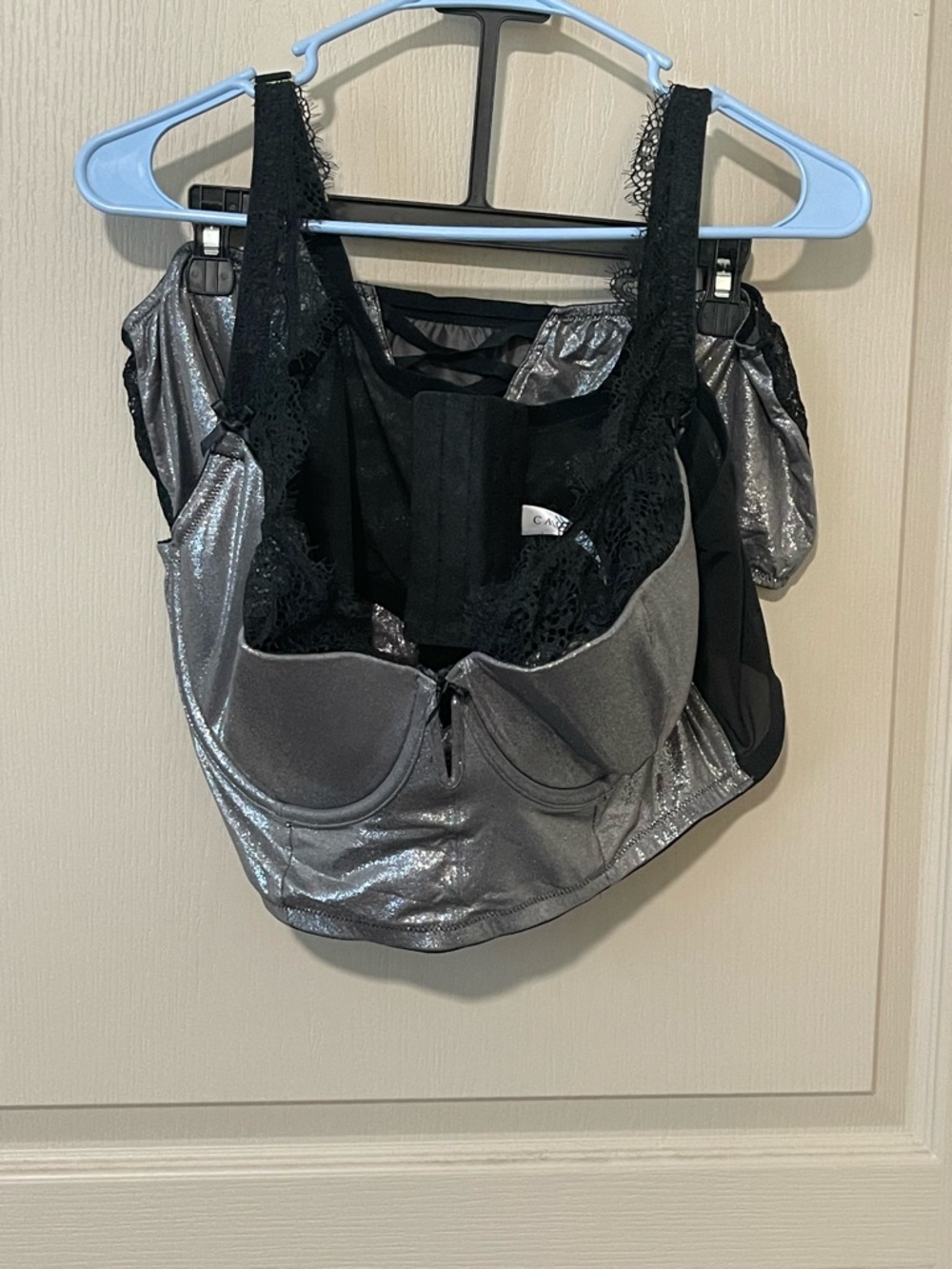 Cacique Metallic Silver and Black Lace Bustier Bra & matching panties - Picture 8 of 8